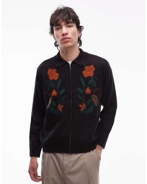 Obey Floral Zip Up Cardigan - Black