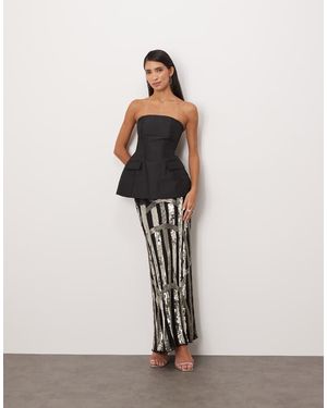 ARRANGE Falda Larga Negra Con Diseño Lineal Estilo "Art Decó" Con Abalorios De - Blanco