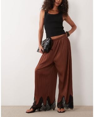 ASOS Mix & Match Plisse Straight Leg Pants - Brown