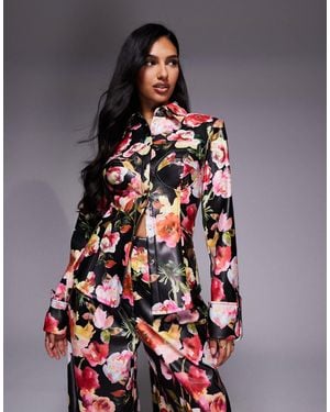 ASOS – tailliertes hemd aus pu mit blumenprint, kombiteil - Mehrfarbig