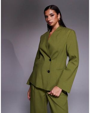 River Island Blazer Strutturato Senza Colletto - Verde