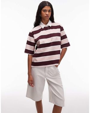 ARKET Polo Con Maniche A 3/4 A Righe Rosa E Bordeaux - Rosso