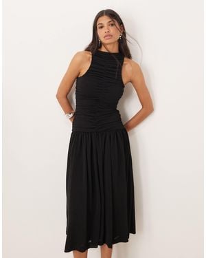 Mango Drop Hem Ruched Midaxi Dress - Black
