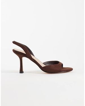 London Rebel Nora Faux Suede Peep Toe High Heeled Sandals - Brown