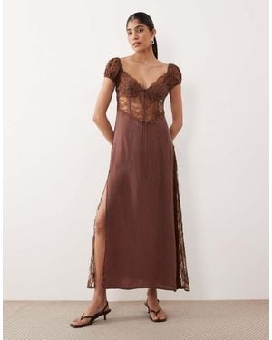 For Love & Lemons Casey Chiffon And Lace Open Back Maxi Dress - Brown
