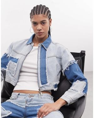 Liquor N Poker Boxy Distressed Cut N Sew Denim Jacket Co-ord - Blue