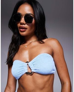 Moda Minx Scrunch Bandeau Bikini Top With Irregular Hoop Detail - Blue