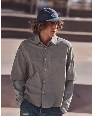 Pull&Bear Camicia A Doppia Manica A Quadri Bianca E Grigia - Grigio