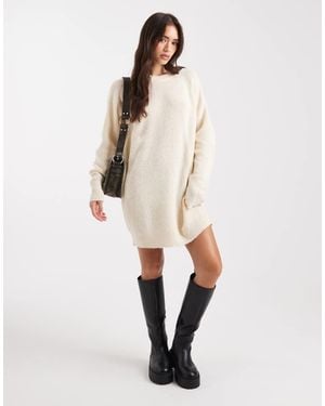 Miss Selfridge Crew Neck Knitted Mini Dress - Natural