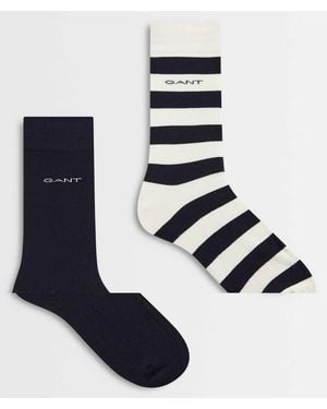 GANT 2-Pack Barstripe And Solid Socks - Blue