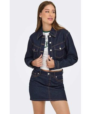 ONLY Heather Chaqueta Vaquera Con Cuello Abierto En - Azul