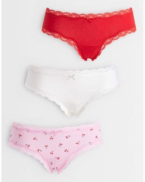 Lindex 3 Pack Lace Trim Brazilian Briefs - Pink