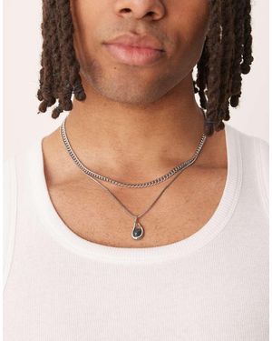ASOS Pack De 2 Collares Plateados Para Festivales Con Colgante Efecto Fundido Con Ágata Musgosa De - Neutro
