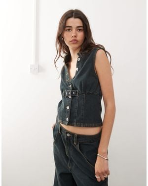 Collusion Festival Denim Buckle Vest - Blue