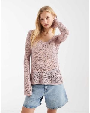 Hollister Long Sleeve Boho Babydoll Top - Pink