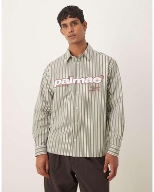 ASOS Oversized Gestreept Overhemd Met Print Op De Borst - Grijs