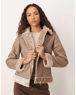 Barneys Originals Faux Shearling Cropped Aviator - Brown