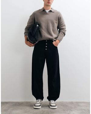 ASOS Relaxed Barrel Trouser With Exposed Buttons - Gray