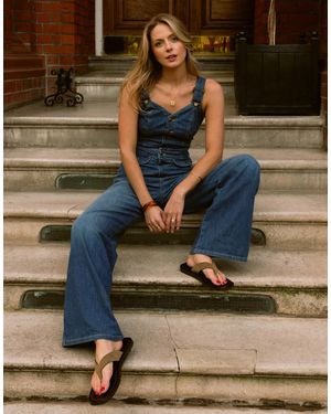 Lee Jeans Cut Out Wide Leg Strappy Jumpsuit - Blue