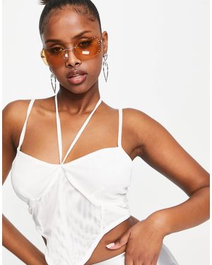 AsYou Mesh Corset Top With Halter Tie - White