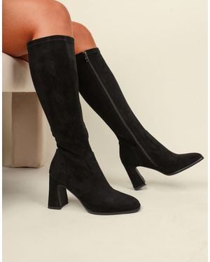 SIMMI Beatrix Knee High Block Heeled Boots - Black