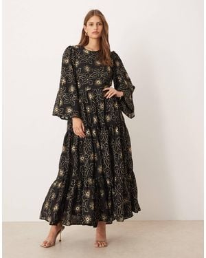 Sister Jane Dream Embroidered Smock Maxi Dress - Black