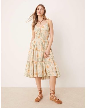 Free People Adriel Floral Print Knee Length Cami Dress - Natural