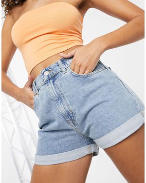 Pull&Bear Elasticated Waist Denim Mom Shorts - Blue
