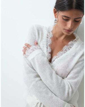 Miss Selfridge Vest Van Wol En Mohair Met Kanten Rand - Wit