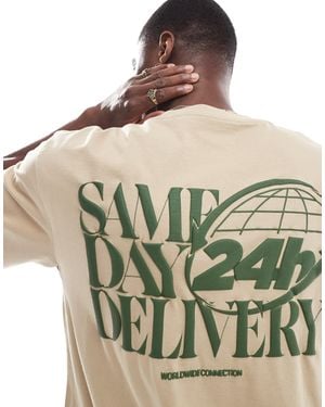 Pull&Bear Same Day Delivery Back Printed T-shirt - Natural