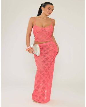 Missy Empire Textured Floral Maxi Skirt - Pink