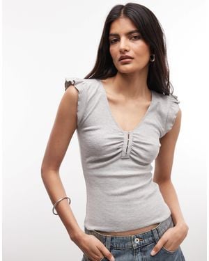 Collusion Ruched Front Tank Top - Gray