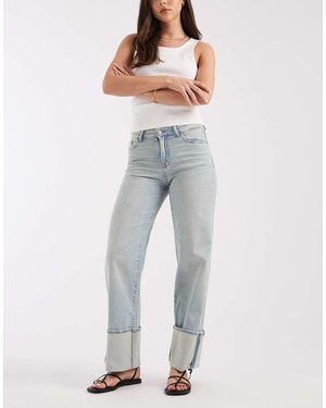 Pieces Wide Leg Fold Up Jeans - Blue