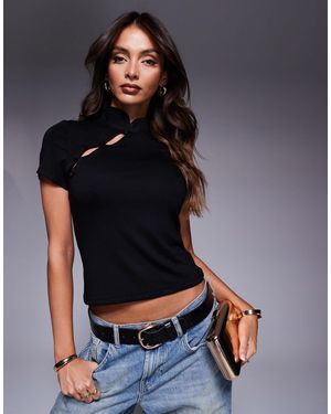 ASOS Top ajusté à manches courtes avec passants et boutons - Bleu