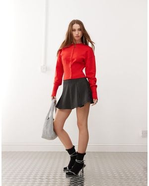 Lioness Knitted Long Sleeve Popper Front Fitted Hem Detail Top - Red