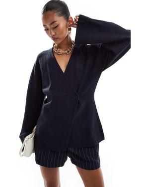 & Other Stories Compact Knit Asymmetric Front Cardigan With Flared Sleeves - Blue