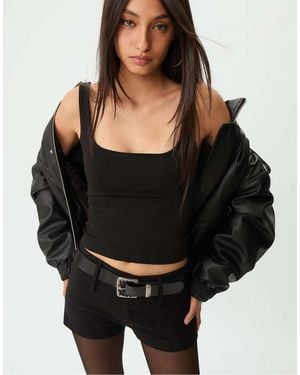 Stradivarius Tank Top With Square Neck - Black