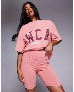 ASOS Weekend Collective Co-Ord Legging Short With Varsity Graphic - Pink