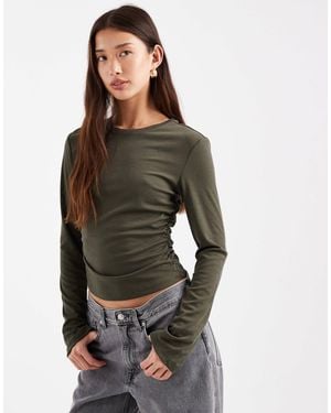 ONLY Ruched Detail Textured Top - Gray