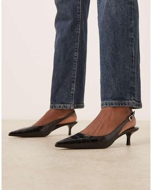 Mango Zapatos Negros De Tacón Bajo Con Tira Trasera De Efecto Cocodrilo De - Azul