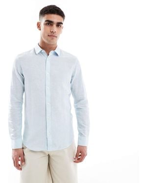 Only & Sons Linen Mix Long Sleeve Shirt - Blue