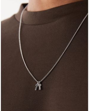 FADED FUTURE Double Cross Pendant Necklace - Brown