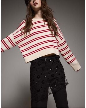Stradivarius – gestreifter cropped-strickpullover - Rot