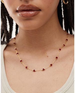 En Route Collier chaîne en plaqué or 18 carats avec perles fantaisie rouges - Neutre