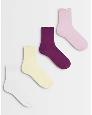 Lindex 4 Pack Lettuce Trim Ribbed Crew Socks - Purple