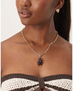 Orelia Gold Plated Statement Resin Shell Chain Necklace - Brown