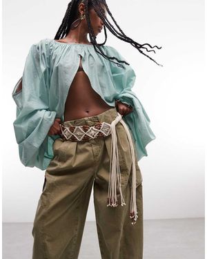 ASOS Premium Macrame Weave And Bead Belt - Natural