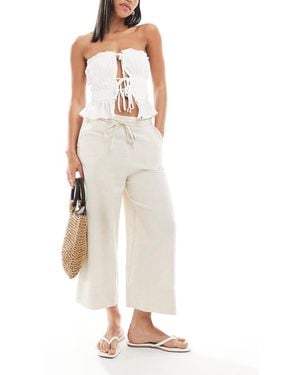 New Look Linen Blend Cropped Trousers - White