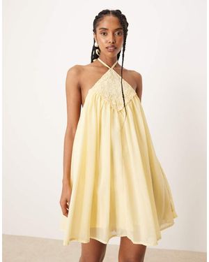 ASOS Mini-Halterjurk Met Borduursels - Naturel