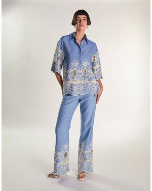 Glamorous Embroidered Flares Trouser - Blue